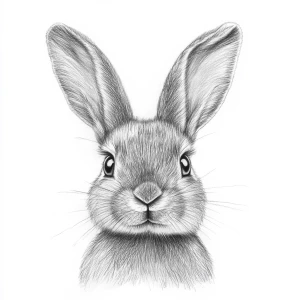 A cute rabbit facing forward with expressive eyes, drawn in penc...