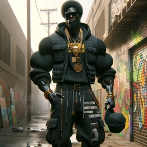Create an image of a Black superhero who is 8 feet 9 inches tall...