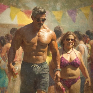 Hyperrealistic image,a muscular beefy kerela son in law walking...