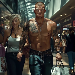 Photorealism,fantasy,a man beefy muscular criminal tattoed walki...