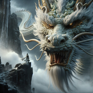 Hyperdetailed front-facing close-up portrait, rough colossal whi...