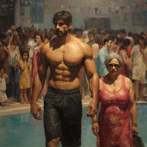 HyperRealisic  painting,a muscular beefy criminal kashmiri son i...