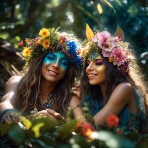 cute young glowing glittery male and female elf fairy earth trol...