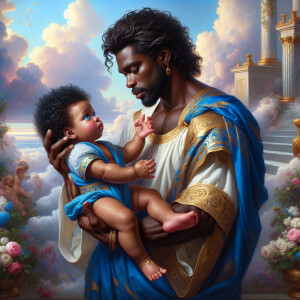 Classical oil painting style depicting an African-American Jesus...