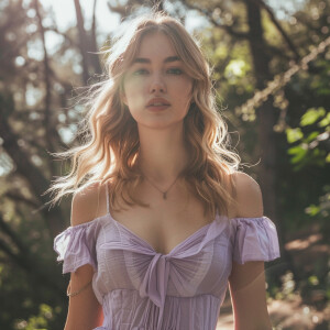 Photo of fair skinned influencer model young woman wearing light...