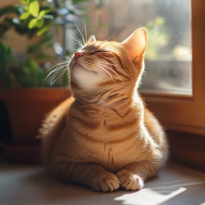 Please generate an image of a content cat purring softly with it...