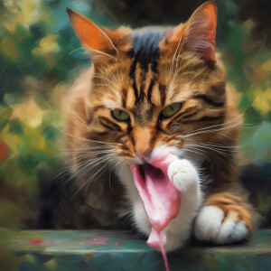 Cat licking its paw