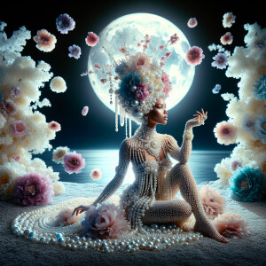 "Create an image of a majestic light skin Hawaiian woman whose f...