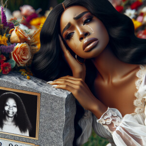 A beautiful light-skinned African-American woman with long wavy...
