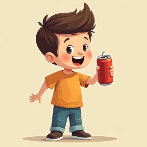 A cartoon of a boy with a soda can