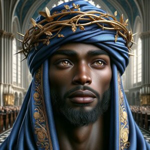 A hyper-realistic image of an African-American Jesus Christ, ser...
