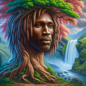 Create a hyper-realistic 3-D oil painting of a tree integrated w...