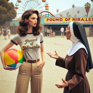 Create a color film photograph from 1975  of a beautiful, 24-yea...