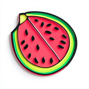 Generate a vibrant colorful image of a whimsical, juicy slice of...