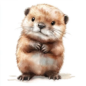 Simple style, watercolor illustration, baby beaver
 looking for...