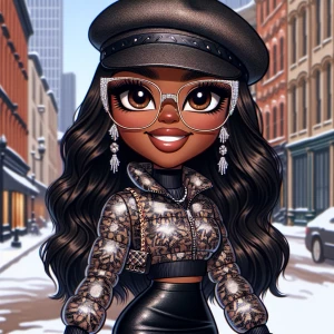 Design an image of a Betty Boop, with hazelnut brown skin featur...