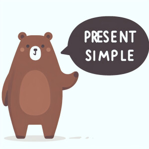 A bear saying “present Simple”