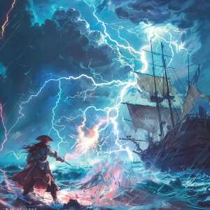 A powerful wizard unleashing a dazzling lightning spell upon a d...