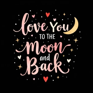 A beautiful hand-lettered phrase that says 'Love You to the Moon...