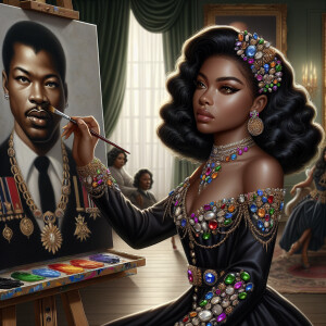 In a high-class, elegantly decorated studio, a very light-skinne...