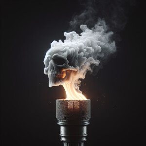 Sharp photography of a torch, with smoke rising from it and tran...