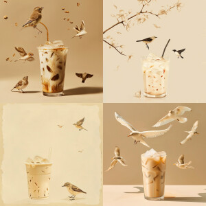 minimalistic image of iced latte on a beige background and calib...
