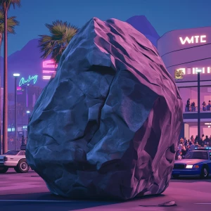 Create an image of a large, rugged boulder with a rough, uneven...