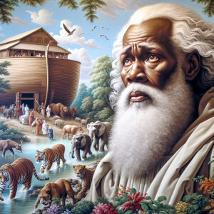 A close-up and detailed wall painting focusing on Noah, depicted...