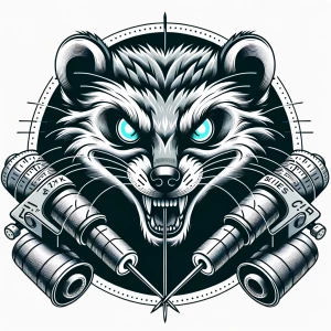 A symmetrical vector logo featuring an anthropomorphic mongoose...