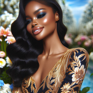 A beautiful light-skinned African-American woman with long wavy...