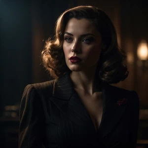 Ultra-realistic portrait of a femme fatale in classic noir style...