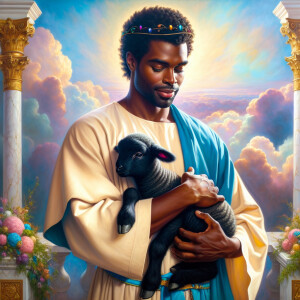 Oil painting of an African-American man resembling Jesus Christ,...