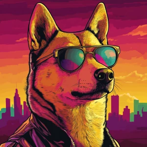 MEME DOGE in GTA art style, , in the style of a Grand Theft Aut...