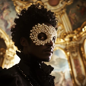 Create an artistic, slightly blurred portrait of an elegant Blac...