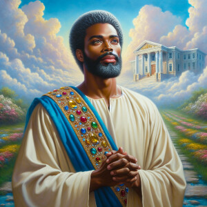 Oil painting of an African-American man resembling Jesus Christ,...