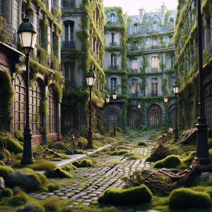 make an apocalyptic parisian street with full of vegetation