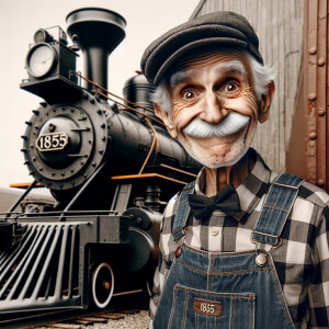 Funny and crazy caricature of a 95 year old American grandpa, ch...