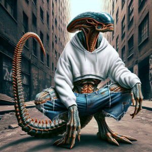 Create a vivid digital art piece depicting a Reptilian quadaloid...