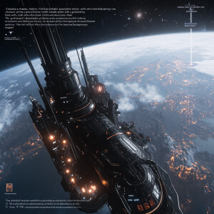 "Visualize a massive, futuristic space station orbiting a distan...