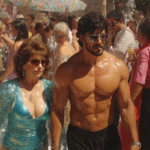 Photo Hyperrealism, painting,a muscular beefy kashmiri son in la...