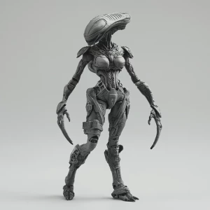 Design a highly detailed action figure of an alien girl featurin...