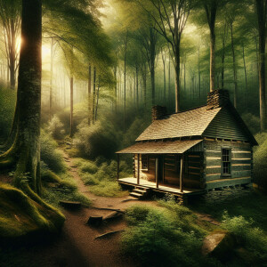 Realist image of a 1800 csbin in the tennesse catskil mountains