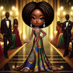 "Create an artistic depiction of an African American chibi chara...