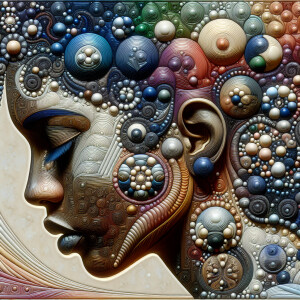 3D complex patchwork detailed bubbles gradients in light skinned...
