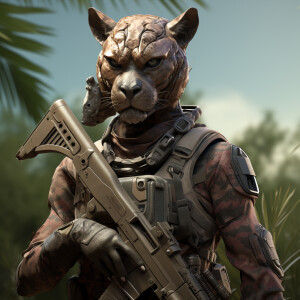 Female, anthromorphic Florida panther, military gear