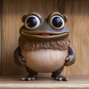 A stylized designer toy version of the meme character Pepe the F...