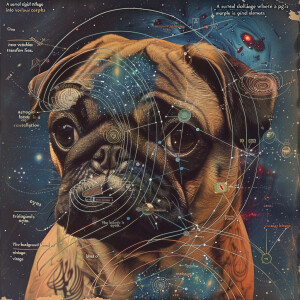 6. Surrealist Collage:
"A surreal digital collage where a pug's...