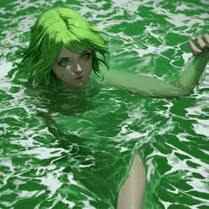 Ultra realistic photo of woman with neon green hair on sully imm...