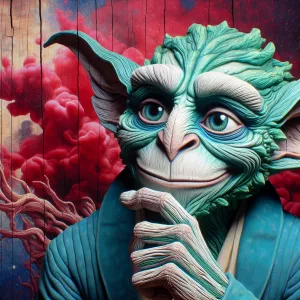 A close-up photo of The Grinch's face, rendered in a surrealisti...