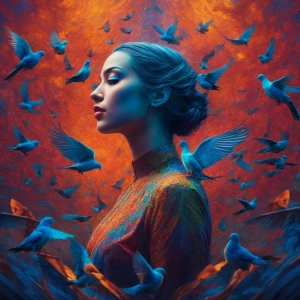 Post-impressionist acrylic painting, avant-garde, doves in harmo...